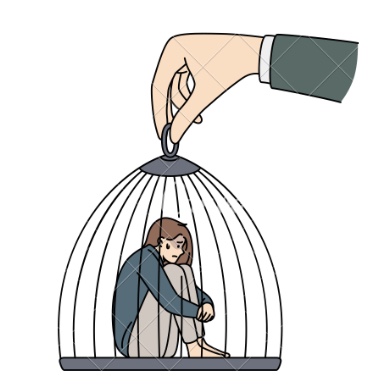 une jeune femme illustré est enfermé dans une cage ce qui représente l'emprise dans le couplet la perversion narcissique